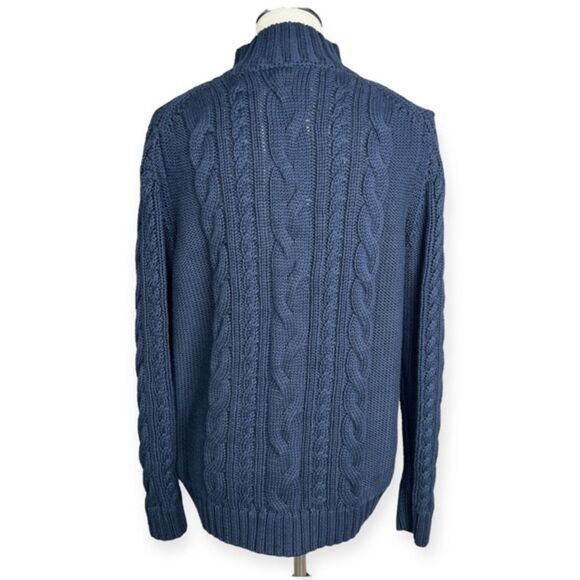 L.L. Bean Full Zip Cable Knit Sweater Chunky Cardigan Jacket 100% Cotton Sz XL - Picture 3 of 12
